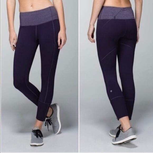LULULEMON Rebel Runner Crop Legging Grape Stripe Zipper Athleisure NWT Size 2 - Picture 1 of 16